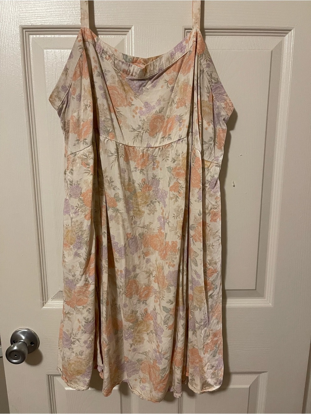 Cream Floral Midi Dress with Peach & Lavender Accents
